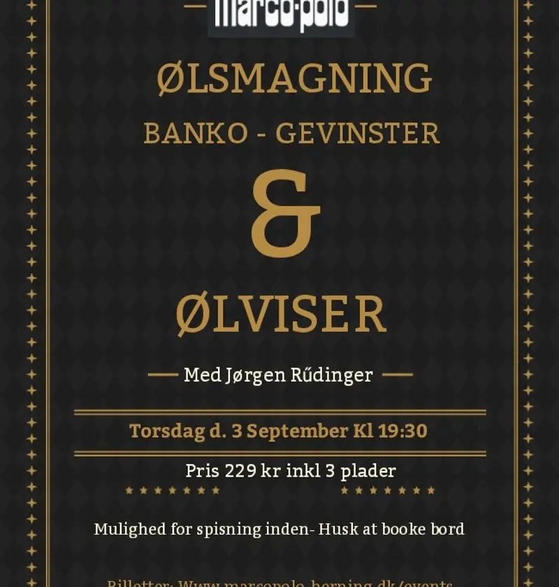 Beer Tasting with Bingo, Prizes, Folk Songs and Jørgen Rüdinger — Marco Polo, Herning