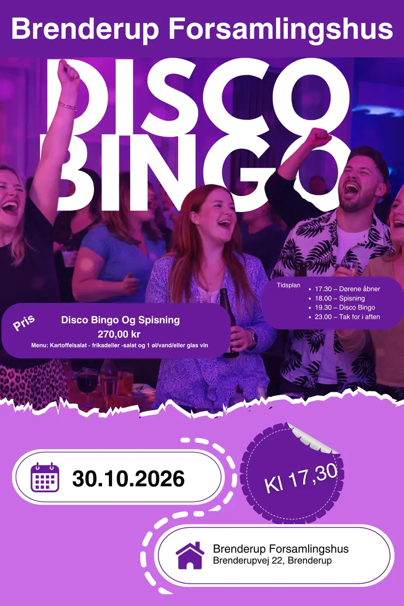 Disco Bingo 30 oktober Brenderup Forsamlingshus — Brenderup Forsamlingshus, Brenderup Fyn