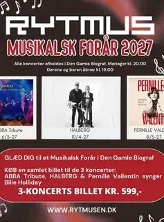 3 koncerter foråret 2027 6/3, 10/4 og 8/5