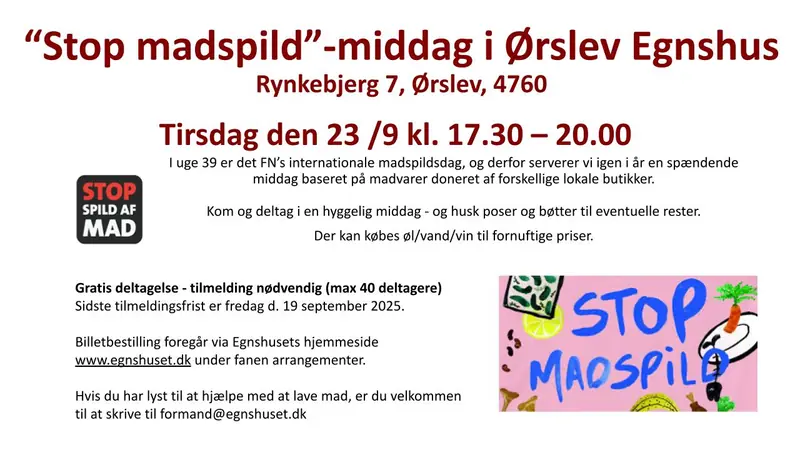 Stop Lebensmittelverschwendung Abendessen — Ørslev Egnshus, Vordingborg