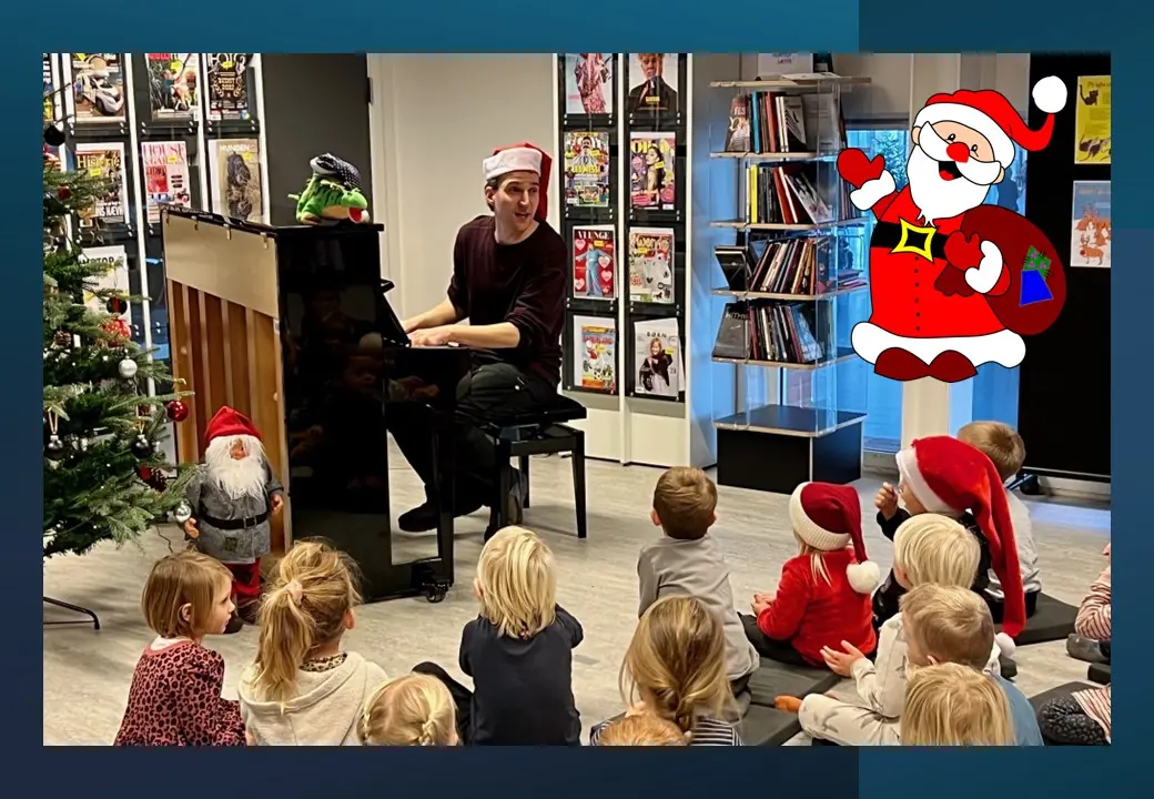 KUN FOR BØRNEHAVER "Dino og Pjuske synger julen ind" — Helsinge Bibliotek, Helsinge